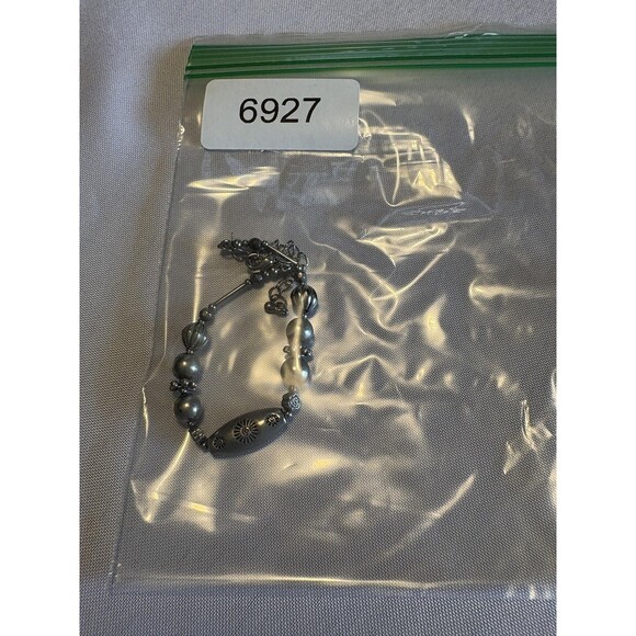 Vintage Silvertone Beaded Bracelet Floral Etched Center Adjustable Lobster Clasp - Picture 5 of 5